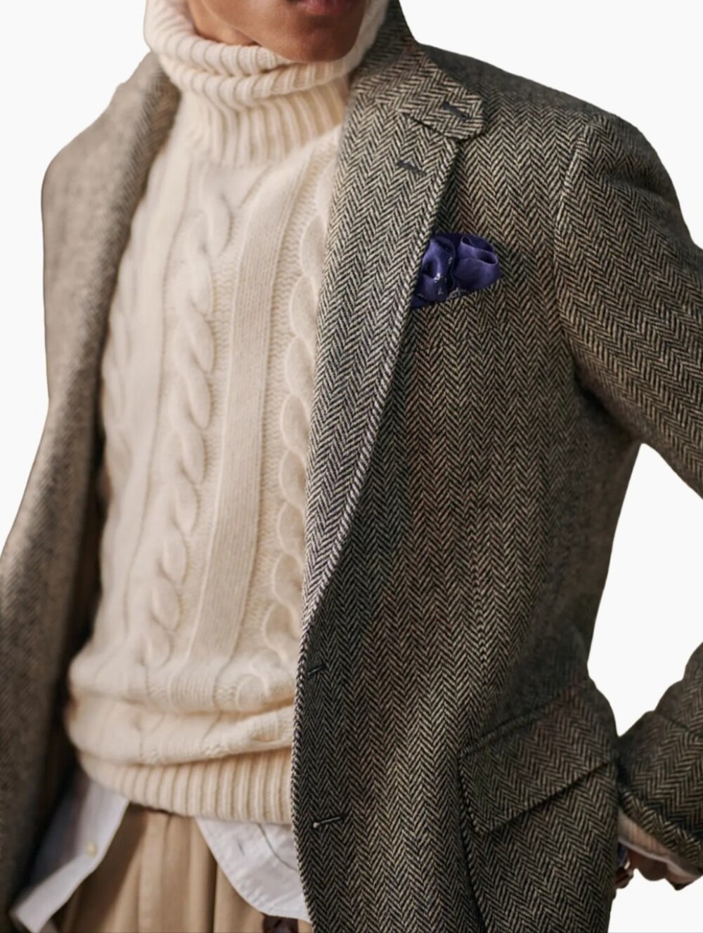 Polo Ralph Lauren Cable-Knit Wool-Cashmere Turtleneck Sweater Ivory Men's L